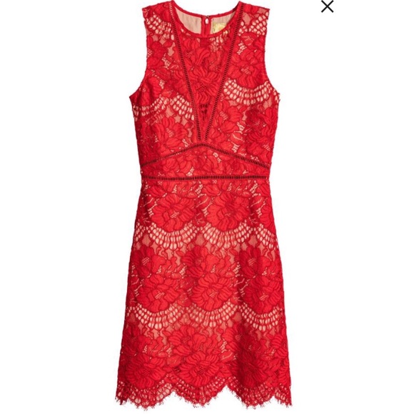NWT H&M Red Lace Cut Out Sleeveless Short Dress - Picture 2 of 8